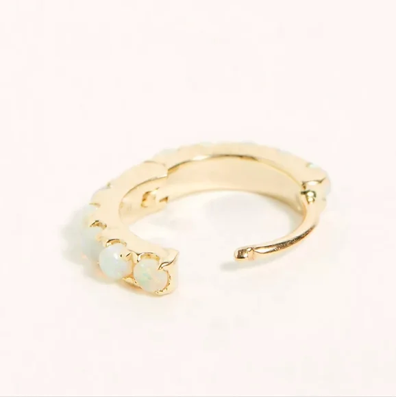 Dainty White Opal Huggie Earrings - Picture 2 of 6